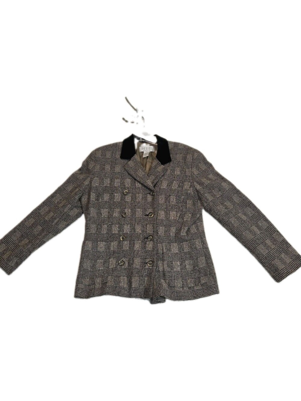 Petite Sophisticate Blazer Women's 10 Wool Blend Tweed Houndstooth Plaid Y2k